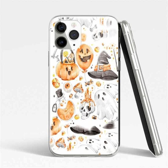 Blurred Skull, Pumpkin Head, Magic Hat Clear Phone Case Compatible w/ iPhone 13 - Picture 5 of 7